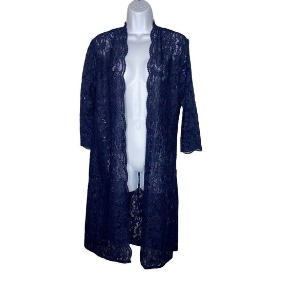 Miss Christina Dresses & Skirts - Miss Christina Womens‎ Robe Blue Floral Lace Open Front USA XL New